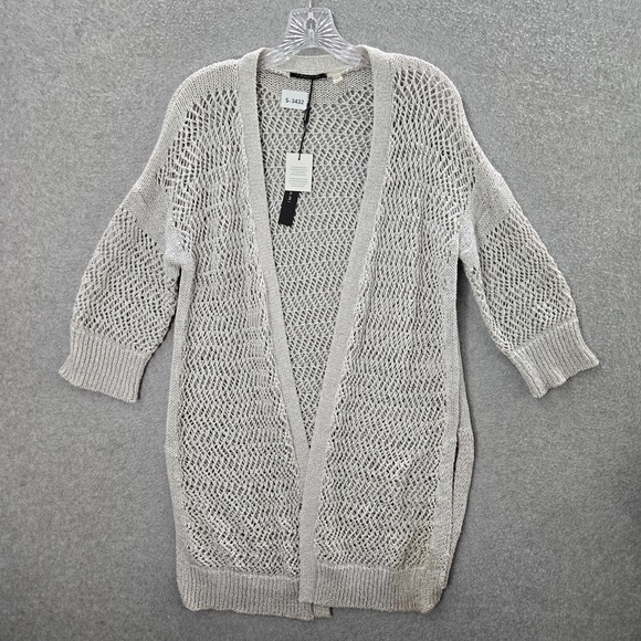 Tahari Women Sweater Medium Gray Open Knit Cardigan Short Sleeve Open Front NWT - Picture 1 of 10